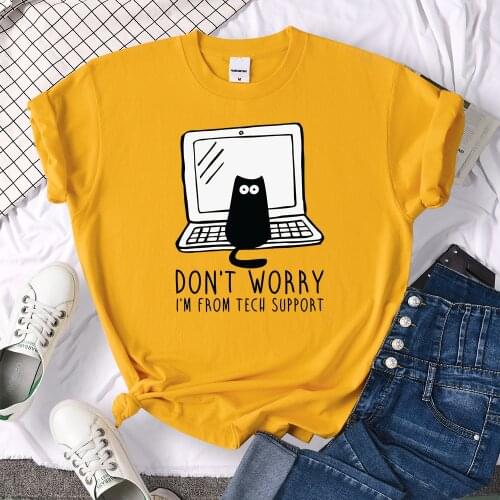 Don'T Worry I'M From Tech Support Print Tshirts Female Funny Casual Top Retro High Quality Tshirt Hip Hop Soft Womens T Shirts