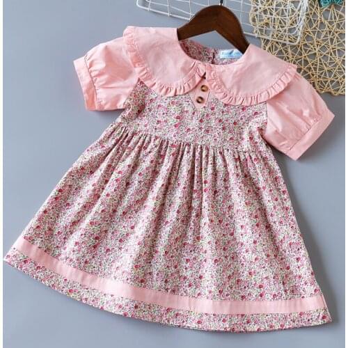 2021 Summer New Girls' Dress Short Sleeve Floral Lapel Skirt Dress