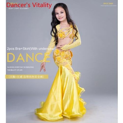 NEW Children Belly Dance Costumes Child Ballroom Dance Performance clothes Long Sleeves Bra+Skirt Girls Dance Suit 2018