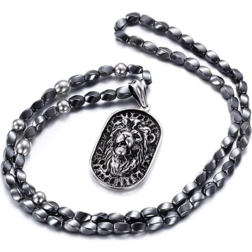 Hip Hop Titanium Steel Necklace Lion Head Necklace Black Simple Style Pendant Mens Classic Fashion Jewelry Trendy Boy Necklace