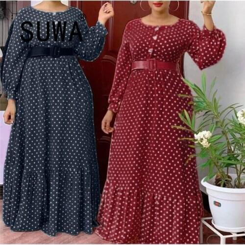 Classic Fashion Dot Printed Elegant Boho Midi Dresses For Women Wholesale Plus Size 3XL Clothing Long Sleeve Party Dress