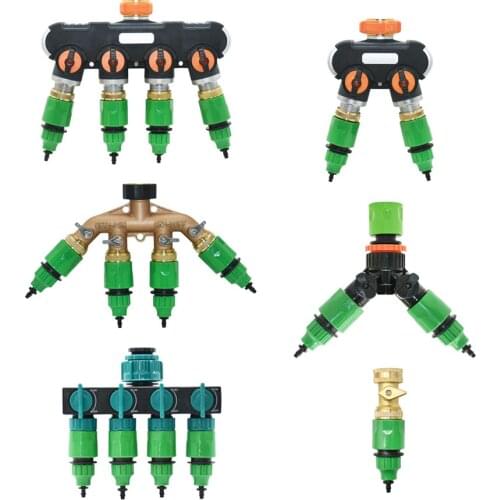 1/2/4 Way Garden Tap Brass Plastic 4/7mm 8/11mm Garden Hose Splitter Y-Type Watering Connector Distributor For Irrigation Pipe