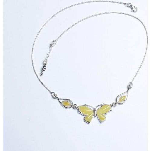 JIUDUO Chic Monocolour Amber Stone Necklaces Fashion Yellow Color Butterfly Necklace for Women Jewelry