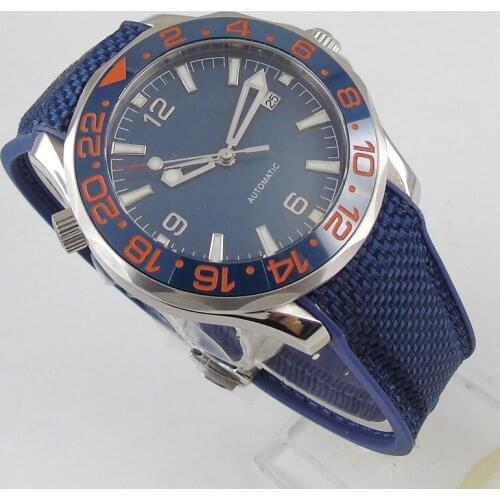 Blue Black Mechanical 4 Models 41MM Luxury Watch Sapphire Glass Automatic GMT Movement Ceramic Bezel Leather Strap
