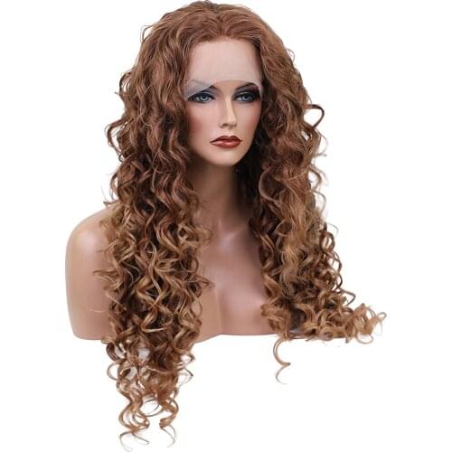 Lace Front Long Full Wig Natural Curly Wavy Synthetic Cosplay Party Wigs