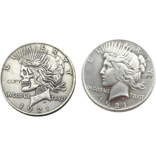 US Hobo Peace Dollar 1921/1921 Peace Dollar skull zombie skeleton Silver Plated Copy Coins