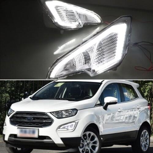 LED DRL Daylights For Ford Ecosport 2018 2019 Yellow Turn Signal Daytime Running Light Car Foglamp