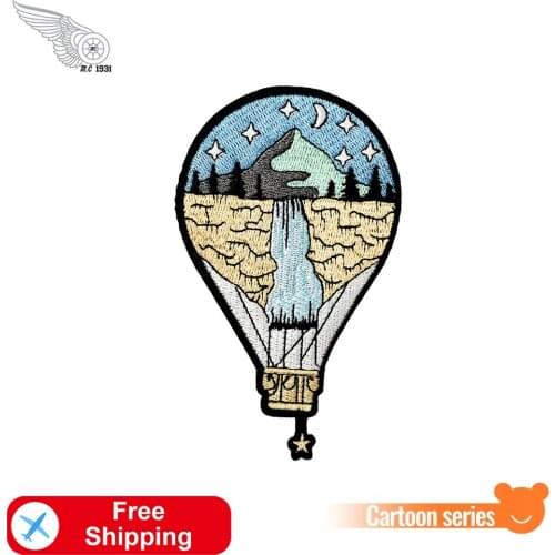 Hot Air Balloon Camping Iron on Patches Embroidered Sewing Stickers Cartoon Badges Jackets Shirts DIY Appliques