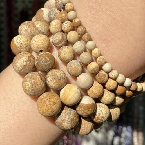 Dull Polished Natural Stone Beads Matte Picture Jaspers Round Beads For Jewelry Making Diy Bracelet Necklace 4 6 8 10 12mm 15