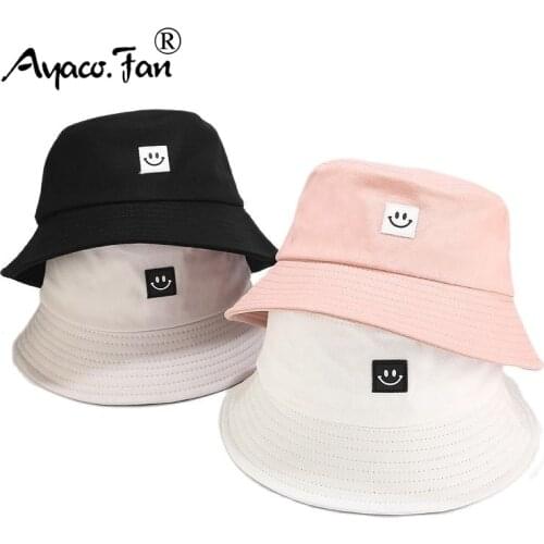 Solid Women Bucket Hat New Candy Colors Smile Face Sun Hat Outdoor Sports Travel Beach Caps Fishermen Hats Hip Hop Female Cap
