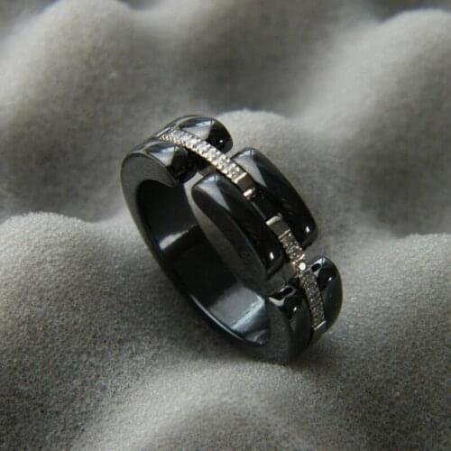 Top Quality Black White Ceramics With Rose Gold Steel Circle Ring For Women Brand Jewelry