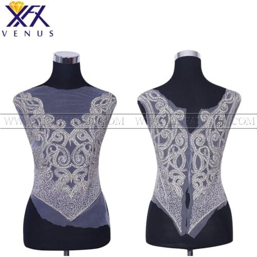 XFX VENUS 1 Set Rhinestone Silver Beaded Bodice Patches Beads Trimming Beaded Applique Party Dress Women DIY Fabric Material