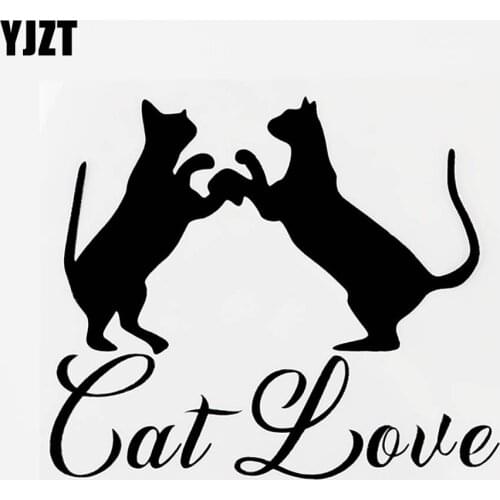 YJZT 15CM×12.7CM Fashion Animal Cat Love Vinyl Car Window Sticker Decal Black/Silver 8C-0339