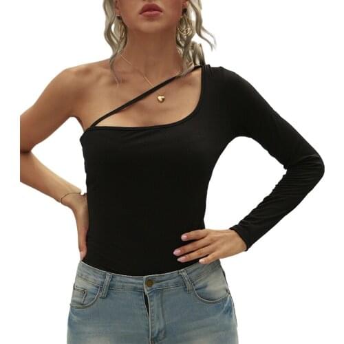 Womens Fall Shirt Off-Shoulder Top Elastic Party Square Neck Warm Knitting One Sleeve Bandage Clothes Slimming Daily Outerwear