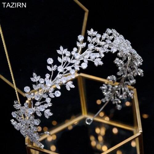 2021 New European CZ Bride Headband Birthday Headpieces Cubic Zirconia Crowns Hair Accessories Party Headwear Women Hair-Hoop