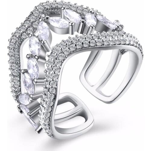 Luxury Fashion Ring for Women Rhodium Color Party ring Setting with AAA cubic zirconia Lead Free Drop Shipping