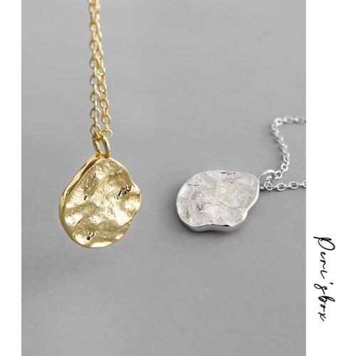 Perisbox Rock Textured Circle Irregular Necklaces Hammered Round Necklaces for Women Minimalist 925 Sterling Silver Necklace