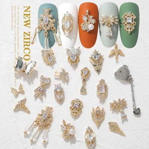 Newest 1Pieces Lot Pendant Chain 3D Alloy Butterfly Nail Art Zircon Pearl Metal Manicure Nails DIY Accessories Nail Decoration