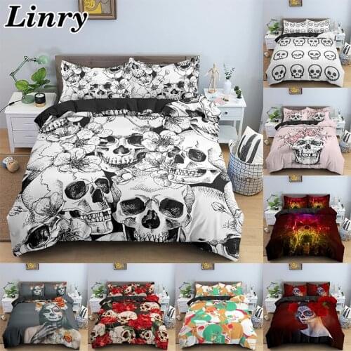 Skeleton Skull Bedding Set 2/3PCS Queen/King Size Duvet Cover Set Bedclothes Pillowcase Comforter Sets Home Textile