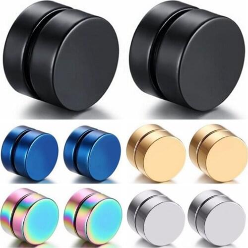 Sweetu 2pcs Punk Mens Strong Magnet Magnetic Ear Stud Set Non Piercing Earrings Fake Earrings Gift for Boyfriend Lover Jewelry