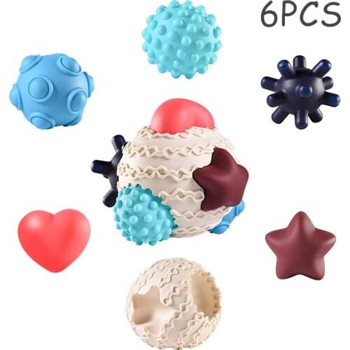 6PCS Baby Ball Set Soft Rubber Massage Develop Tactile Senses Toy Shape Matching Game Newborn Training Hand Grasp Ball Bath Toy