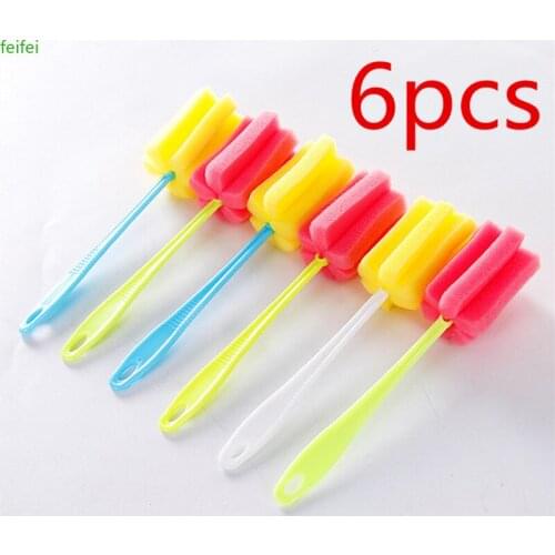 6Pcs Cup Brush Kitchen Cleaning Tool Sponge Brush For Wineglass Bottle Coffe Tea Glass Cup Mug handle Brush wholesale