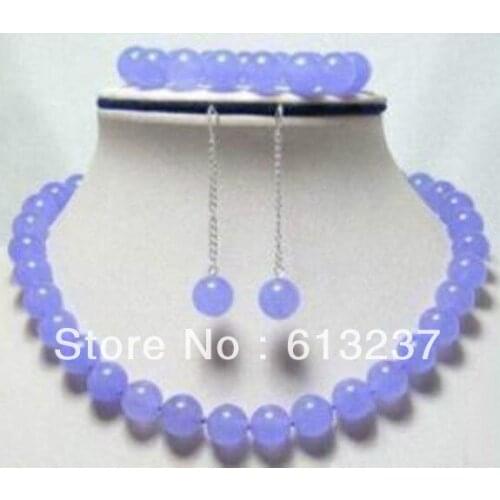 Free Shipping new Fashion jades 10mm Natural Lavender chalcedony stone Round Beads Necklace Bracelet Earrings AAA Grade YE00004