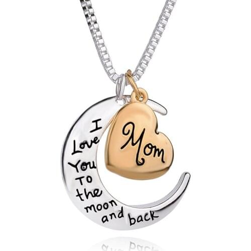 Mothers Day Letter Pendant I Love You Moon Heart Mom Necklace Accessories Fashion Jewelry