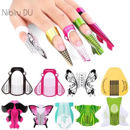 100Pcs Nail Art Forms Tips Nail Extension Stencil Stickers For Acrylic Builder UV Gel Clothespin For Upper Forms Manicure Tool