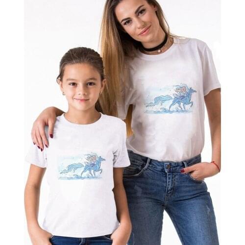 Family Matching T Shirts Summer New Fashion Mother Daughter Clothes Graphic Princess Printed Kids Girls Tee Shirts Femme Tops