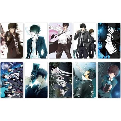 10pcs/set 5.4x8.5cm Anime Psycho-Pass Card Stickers Kougami Shin'ya Cartoon Cards for Cosplay Accessories Set