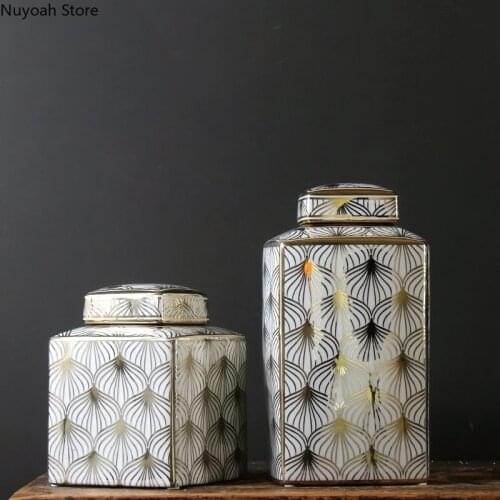 European-style Ceramic Storage Jar with Lid Jar Living Room Porch Wine Cabinet Coffee Table Accessories Home Decoration Modern