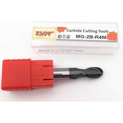 KLOT HRC55 TiCN Coated Solid Carbide Ball Nose End Mill R0.5 R0.75 R1 R1.25 R1.5 R2 2-Flute CNC Milling Cutter