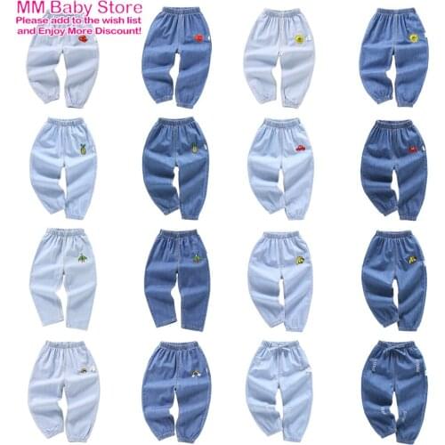 2021 Spring Summer Childrens Anti-Mosquito Jeans 2-7 Years Kids Boys Girls Cotton Thin Section Embroidered Denim Pants