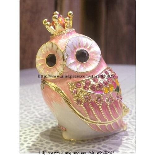 Small Owl Trinket Box Metal Animal Owl with Crown Figurine Decoration Art Collectible Owl Souvenir Jewelry Ring Box