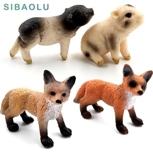 Simulation Mini Fox Pig Animal Model Figure Figurine Diy Home Decor Miniature Fairy Garden Decoration Accessories Modern Statue