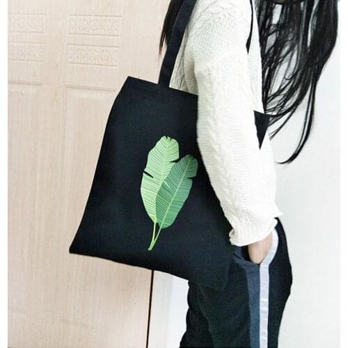 Fashion Women Canvas Printing Single Shoulder Bags Female Banana Leaf Handle Shopping Bags Ladies Casual Handbags Large Capacity