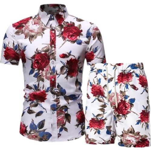 Mens Hawaii Sets 2021 Summer Male Beach Wear Floral Print Two Piece Sets Men Casual Shirt and Shorts For Holiday Clothes