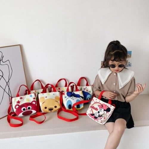 2021 New Disney Canvas Childrens School Bag Cartoon Little Girl HandBag Boy Messenger Bag Cute Lightweight Small Cloth Bag