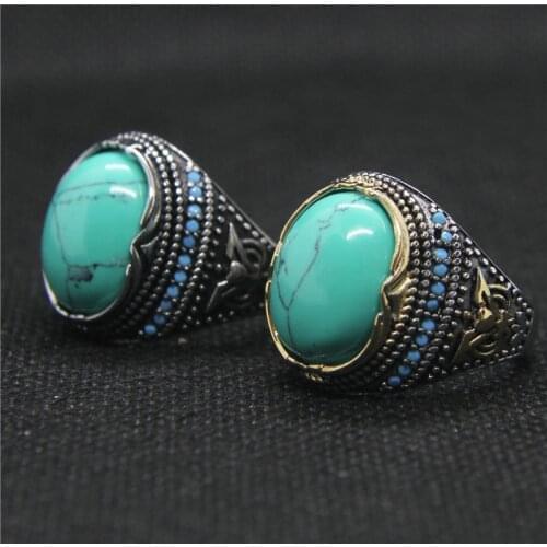 Drop Ship 7-13 Cool Green Stone Ring 316L Stainless Steel Fashion Golden Mens Ring