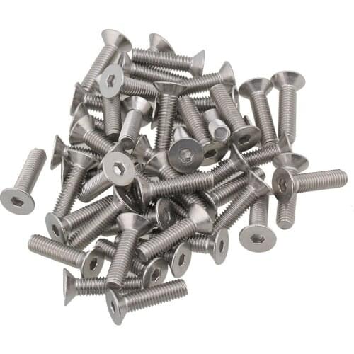 Silver 20mm Length Metric Thread M5 304 Stainless Steel Countersunk Flat Head Hex Socket Cap Screws Bolts Pack of 50