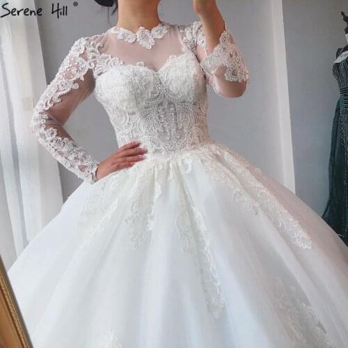 Serene Hill High-end Ivory Long Sleeves Wedding Dress 2020 O-Neck Beading Sparkle Sexy Bridal Gown Custom Made CHA2380