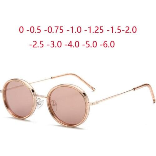 Round Prescription Sunglasses Women Polarized 2020 Metal Myopia Lens Anti-glare Sunglasses 0 -0.5 -0.75 -1.0 To -4.0