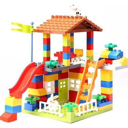 Roof Big Particle Building Blocks Castle Brick Toys For Children Big Size Slide Blocks Compatible Duploed City House