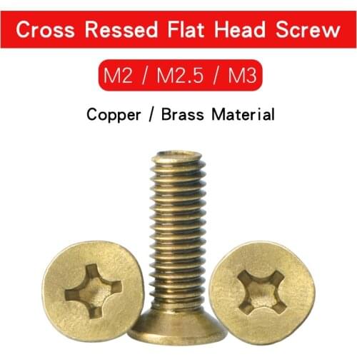 50-100 PCS Brass Copper Cross Recessed Flat Head Screw M2 M2.5 M3 Countersunk Head Phillips Screws For Electronics