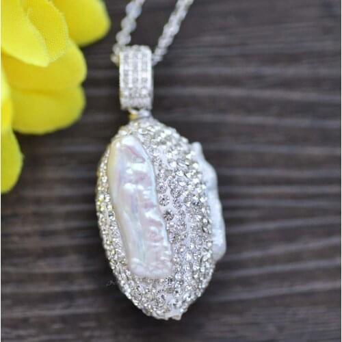 Z10043 Glaring Silver 30mm White Pearl All inlay CZ Pendant