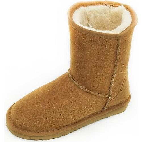 "Women 's cylinder leisure boots flat cattle in the velvet warm boots water proof leather with furry boots SIZE35.43.44.45 girls