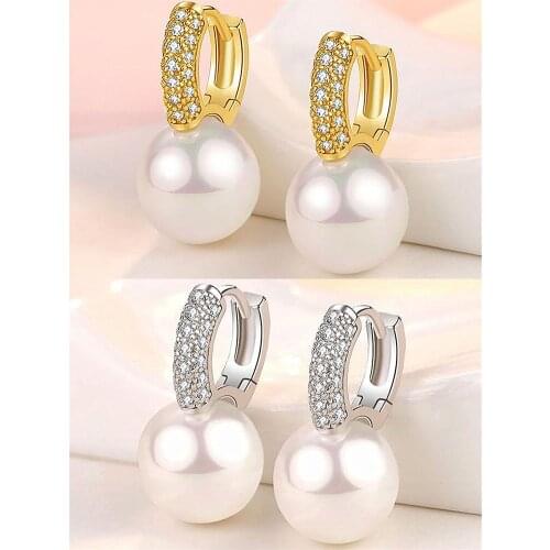 Elegant Pearl & Austrian Crystal Bling Diamonds Gemstones Clip on Drop Earrings for Women 18k Gold Filled Jewelry Brincos Gifts