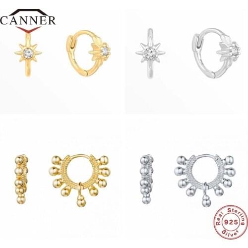 CANNER Real 925 Sterling Silver INS Style Fashionable Hoop Earrings For Women Zircon Piercing Earring Earings Jewelry Pendientes