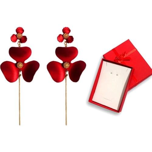 Flatfoosie Fashion Flower Drop Earrings For Women 5 Color Petal Elegant Charm Long Earrings With Gift Boxes Wedding Jewelry